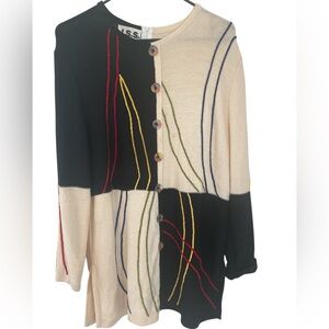 JSS Vintage Unique Colorful Artistic Embroidered Button-Up Cardigan xlg